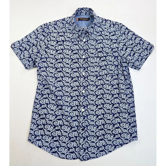 Ben Sherman Size Medium Men's Blue Paisley Embroidered Pocket Logo S/S Shirt - Picture 1 of 13